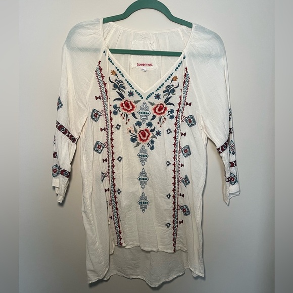 Johnny Was 3J Workshop Long Slv Tunic SZ M embroidered boho hippie festival - Picture 1 of 13